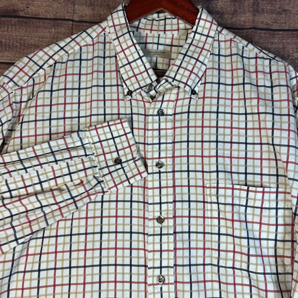 Burberry London Mens XXL Check Button Down Shirt Long Sleeve Cotton Made in USA